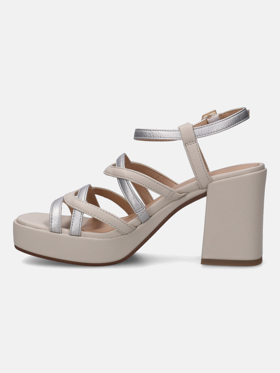 Cesena Beige & Silver Block Heels - BAGATT