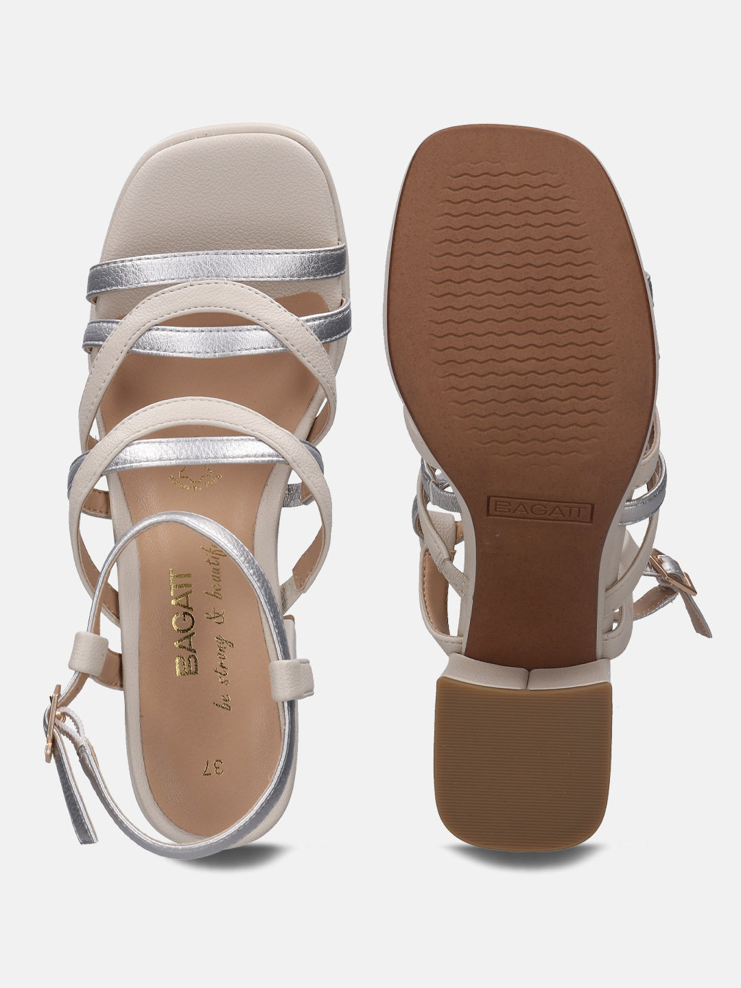 Cesena Beige & Silver Block Heels - BAGATT