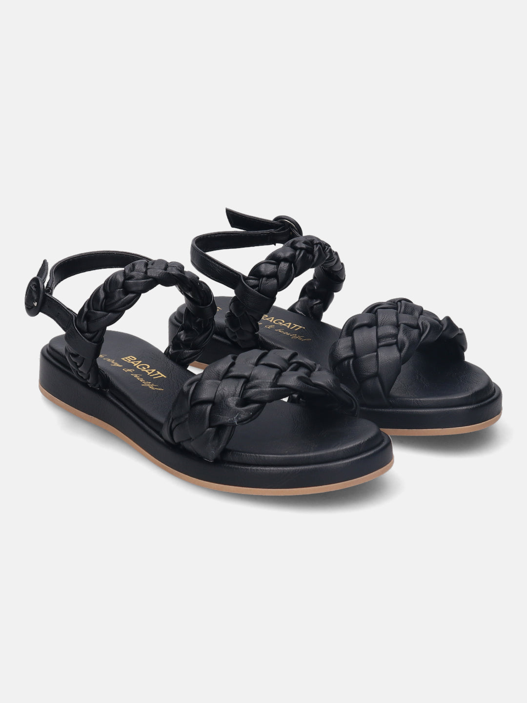 Ravenna Black Flat Sandals - BAGATT