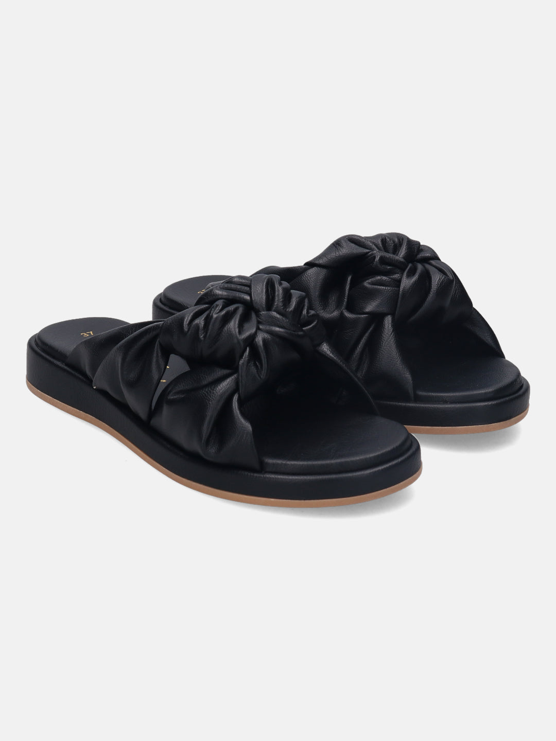 Ravenna Black Flat Sandals - BAGATT