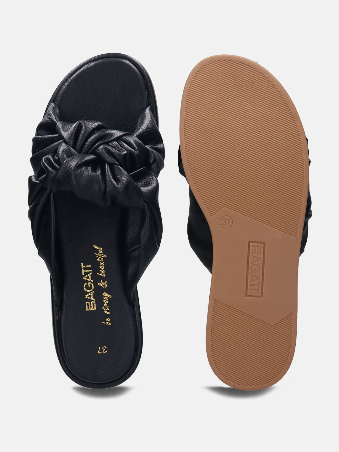 Ravenna Black Flat Sandals - BAGATT