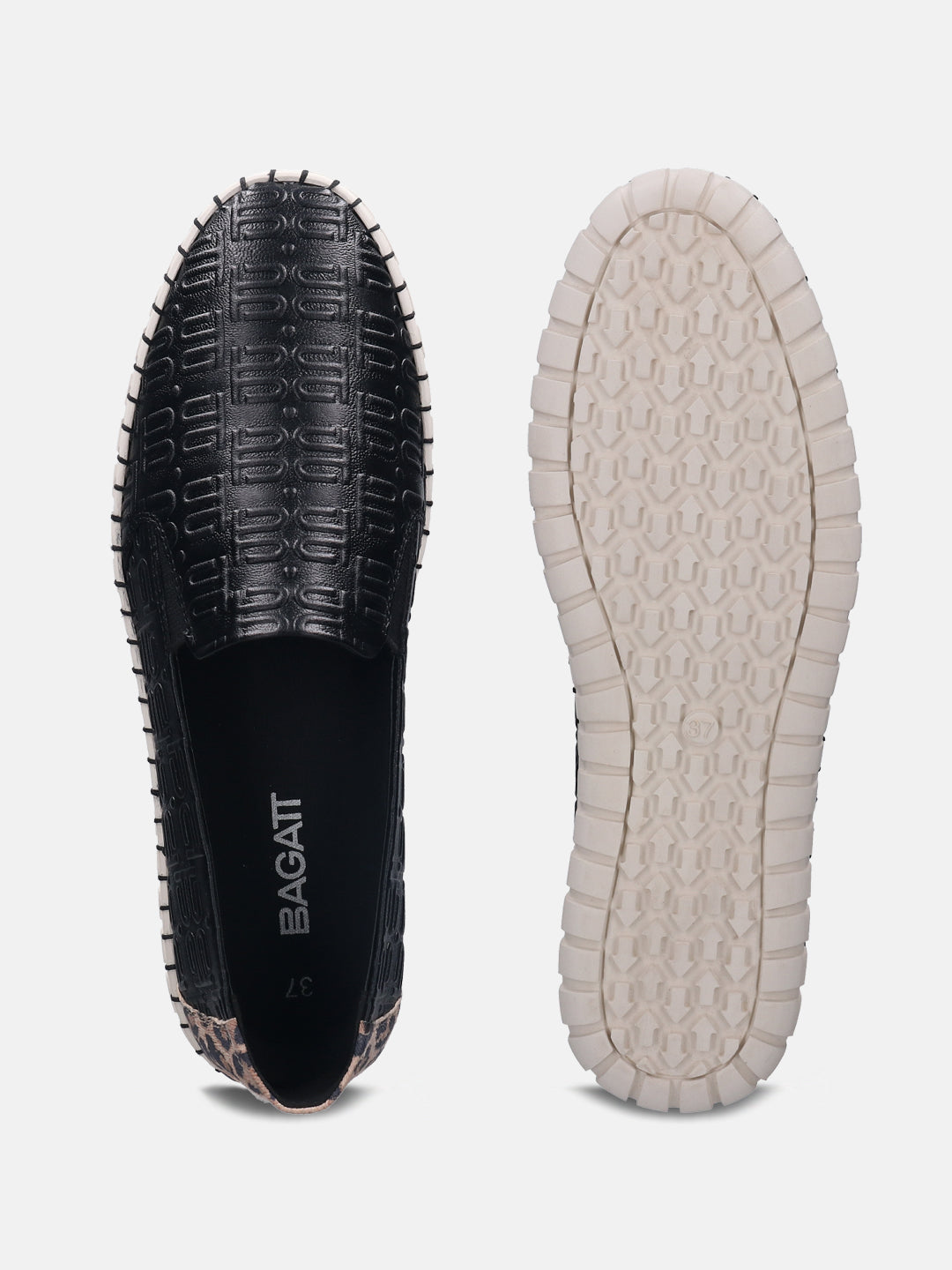 Bali Black Animal Print Casual Loafers - BAGATT
