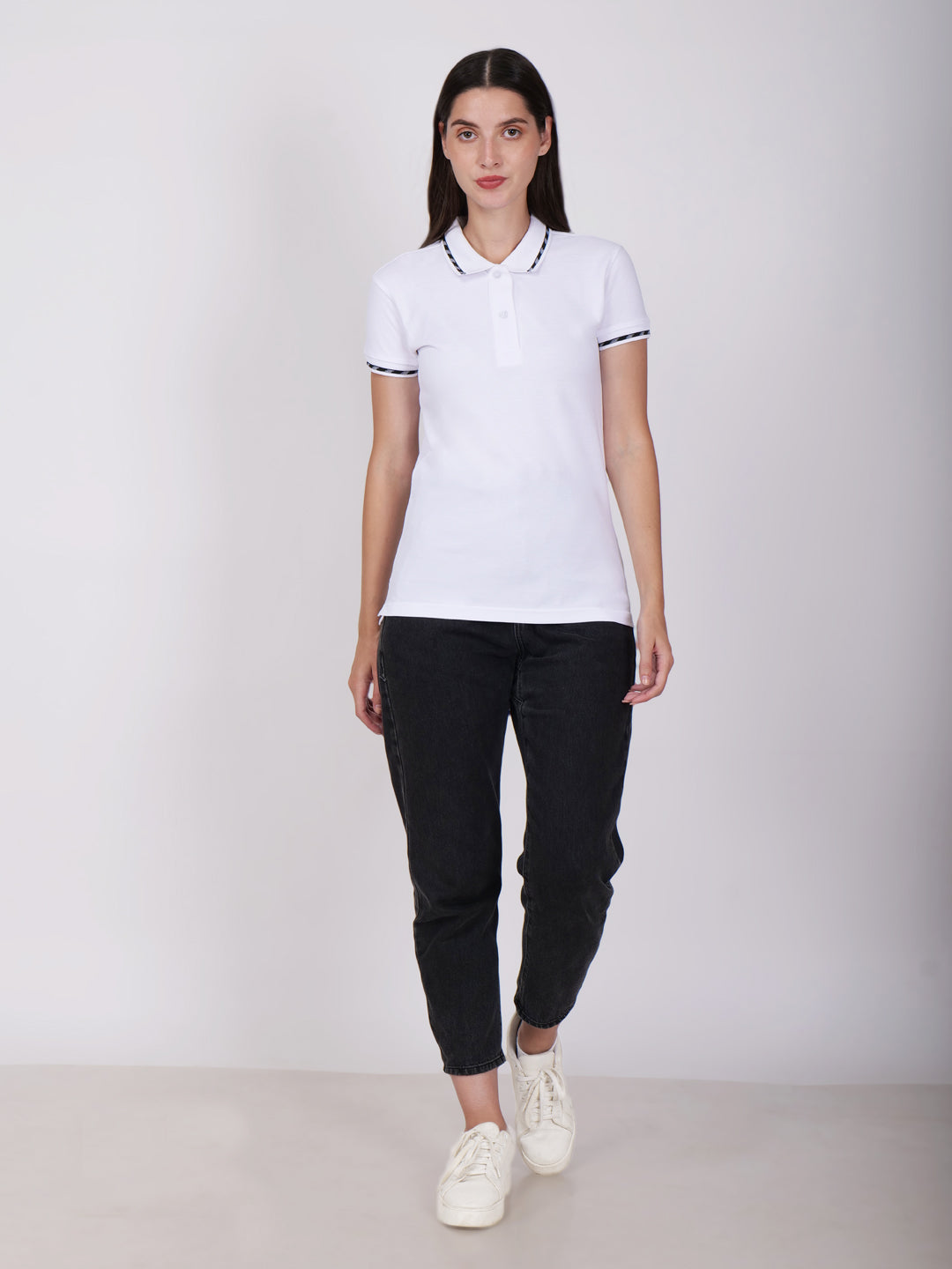 BAGATT Women's White Mercerized  Cotton Polo T-Shirt