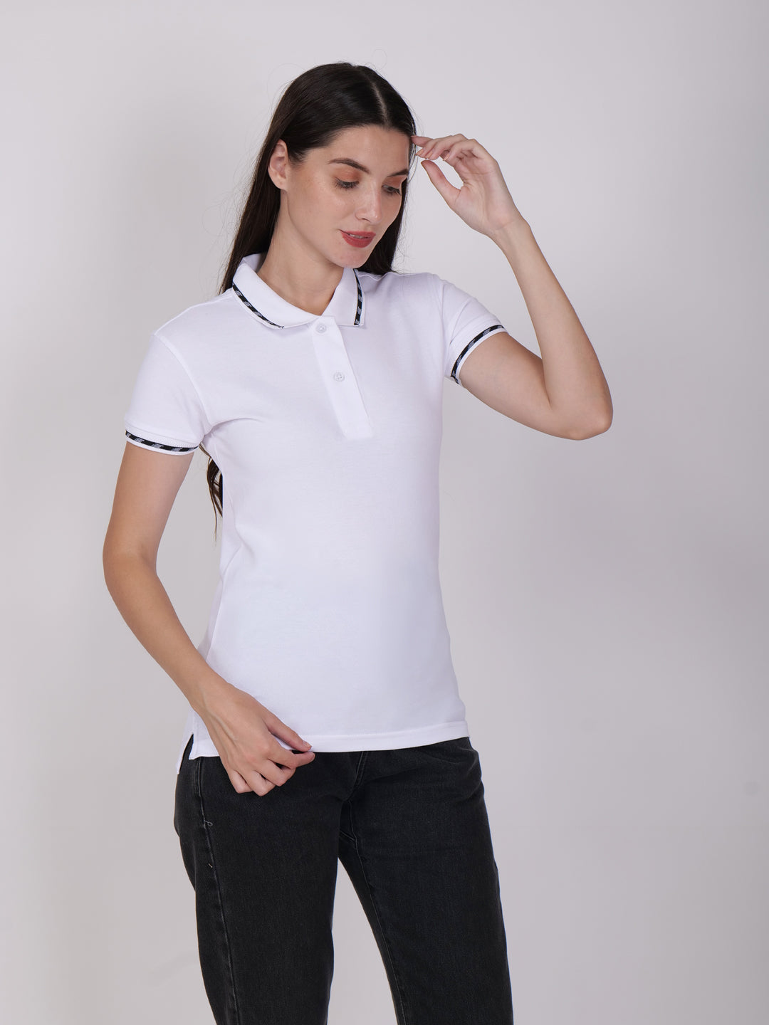 BAGATT Women's White Mercerized  Cotton Polo T-Shirt