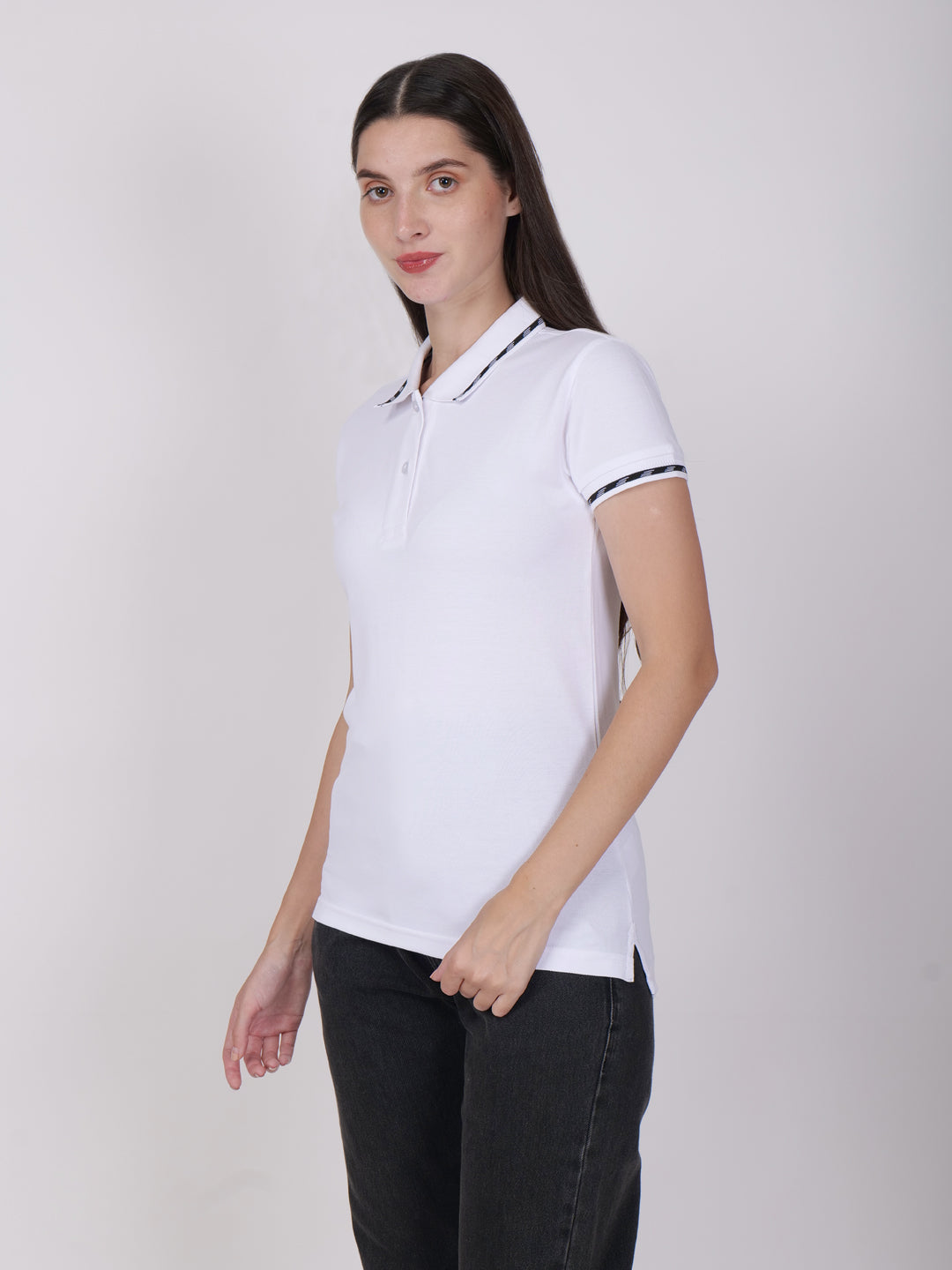 BAGATT Women's White Mercerized  Cotton Polo T-Shirt