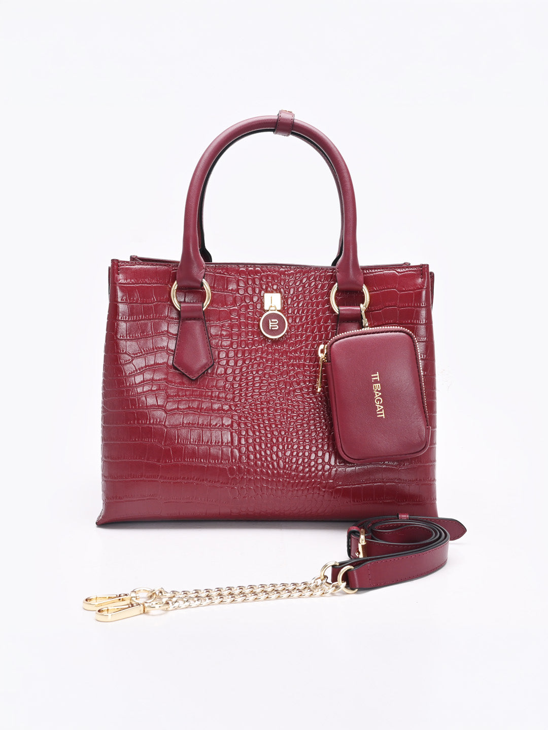 TT.BAGATT Wine Croco leather Satchel  Handbags