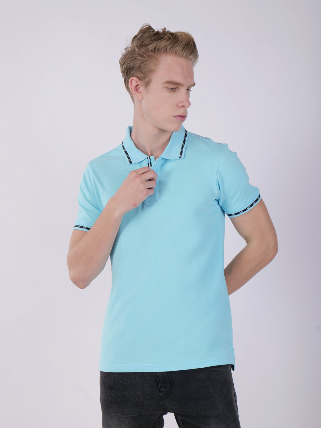 BAGATT Men's Light Blue Mercerized Cotton Polo T-Shirt