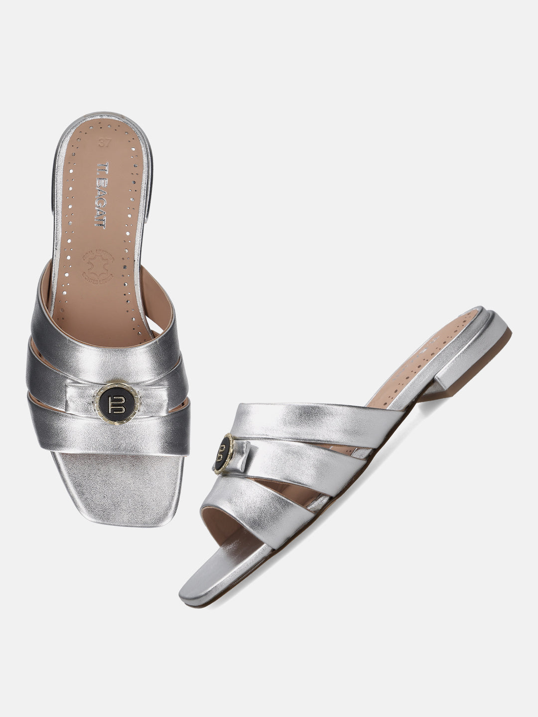 TT.BAGATT Glaze Silver Premium Leather Mules Flat Sandal