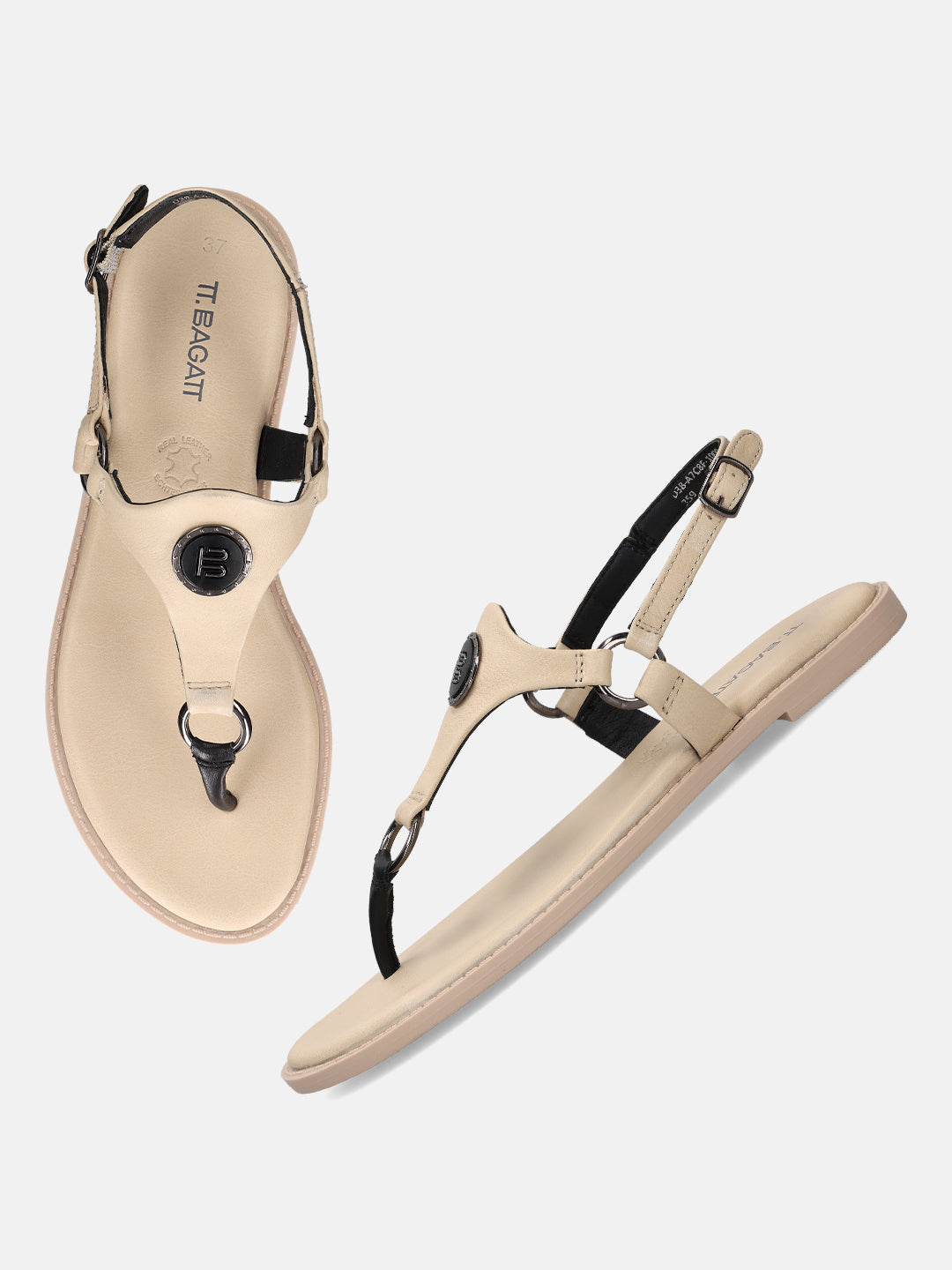 TT.BAGATT Goldy Off-White Premium Leather Thongs Flat Sandal