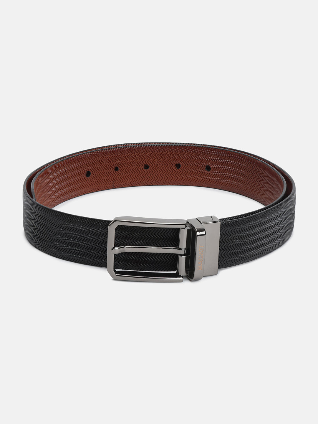 BAGATT Black/Light Brown Reversible Leather Belt