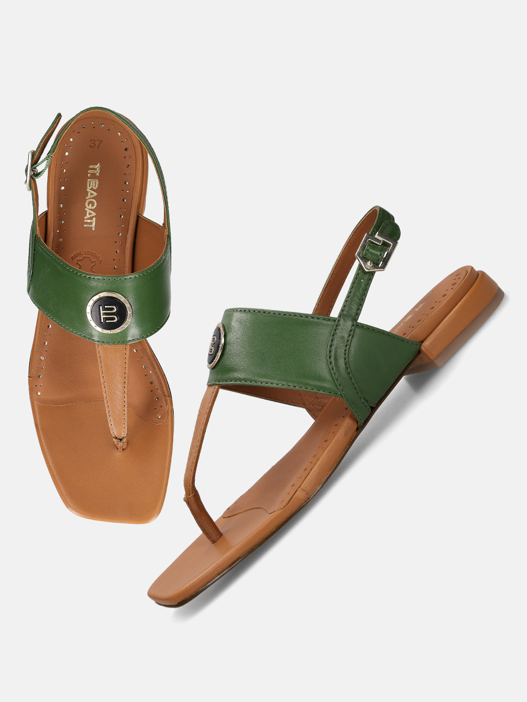 TT.BAGATT Glaze Light Green Premium Leather Thongs Flat Sandal