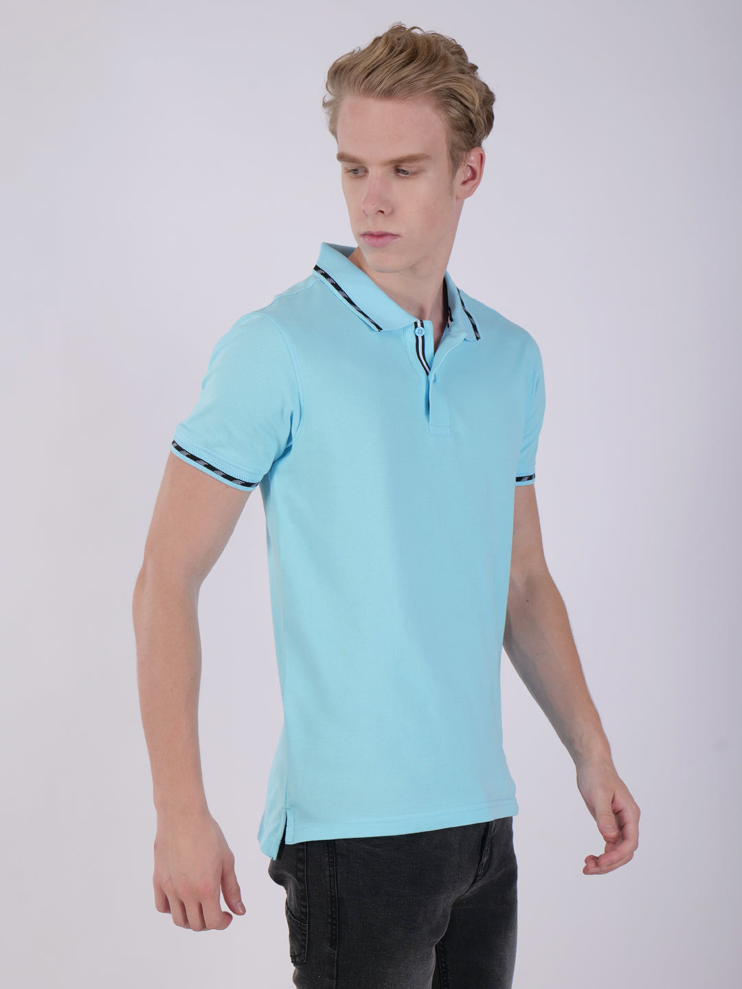 BAGATT Men's Light Blue Mercerized Cotton Polo T-Shirt