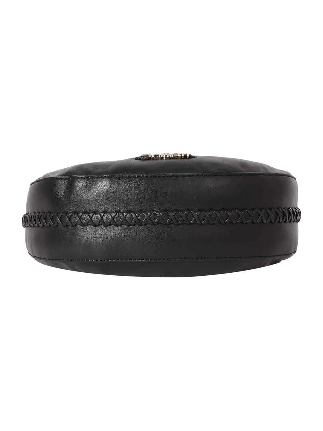 Bretna Black Leather Weaved Shoulder Bag