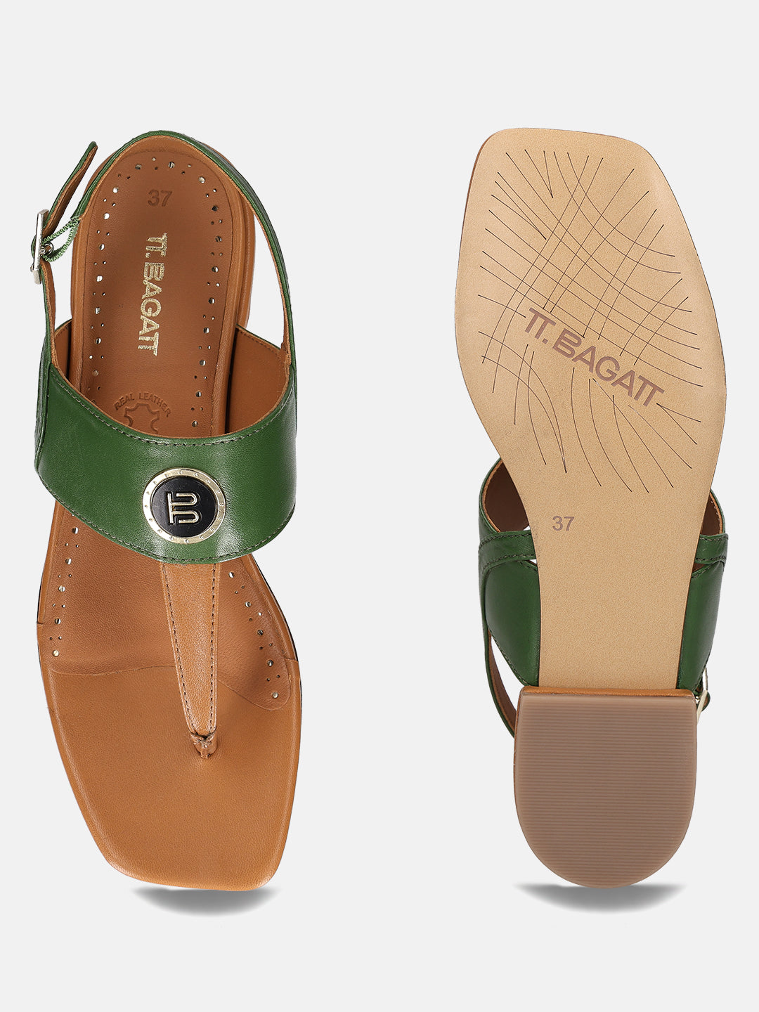 TT.BAGATT Glaze Light Green Premium Leather Thongs Flat Sandal