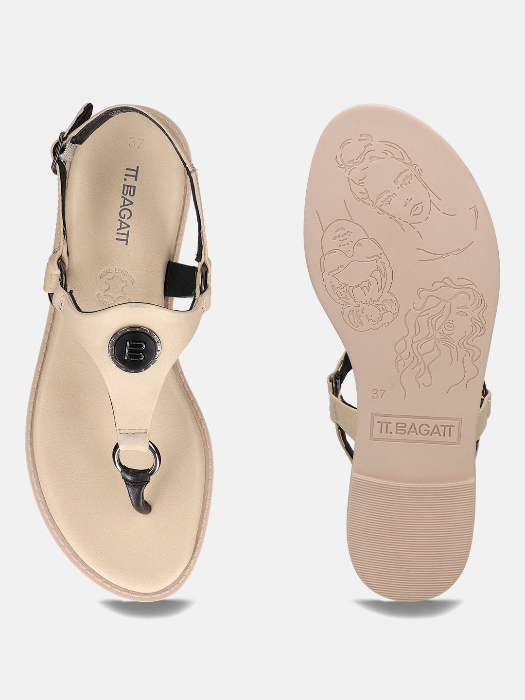 TT.BAGATT Goldy Off-White Premium Leather Thongs Flat Sandal