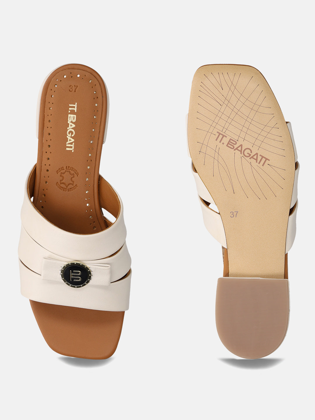 TT.BAGATT Glaze Off-White Premium Leather Mules Flat Sandal