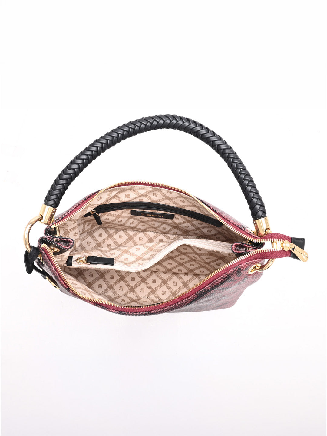 TT.BAGATT Black Snake print leather Hobo Handbags