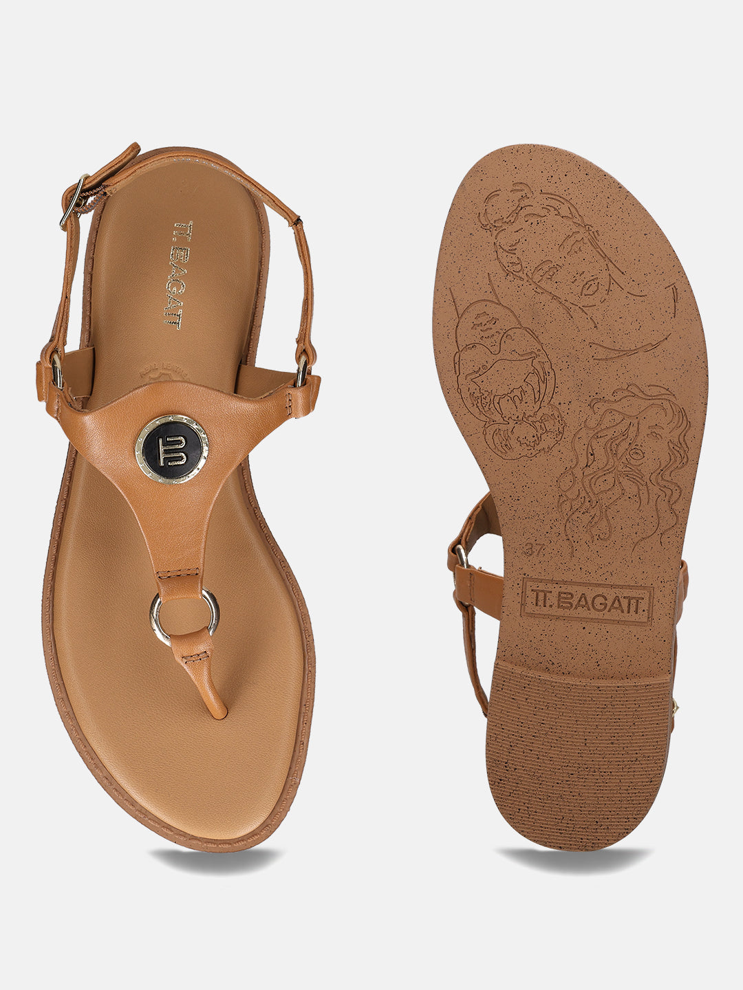 TT.BAGATT Goldy Cognac Premium Leather Thongs Flat Sandal