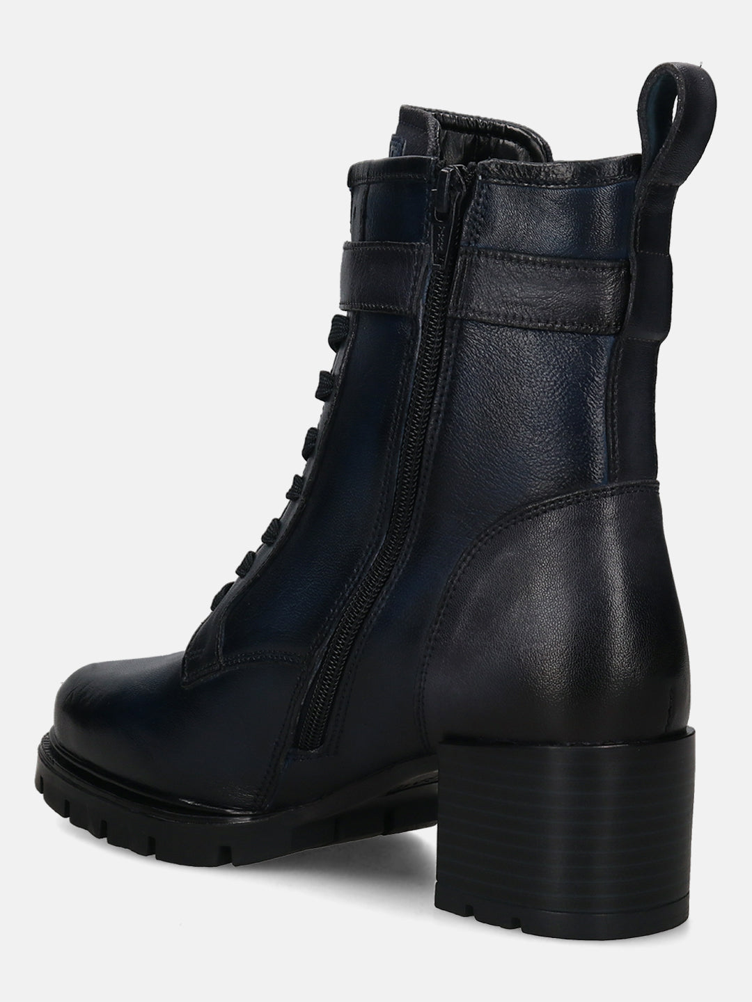 Yamila Dark Blue Leather Ankle Boots