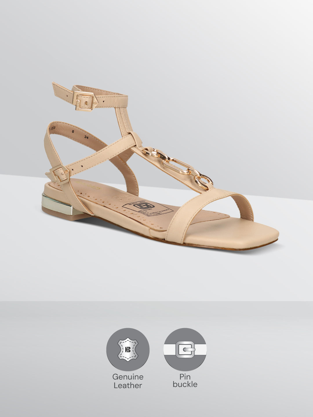 BAGATT  Glaze Beige Premium Leather Ankle strap Flat sandals