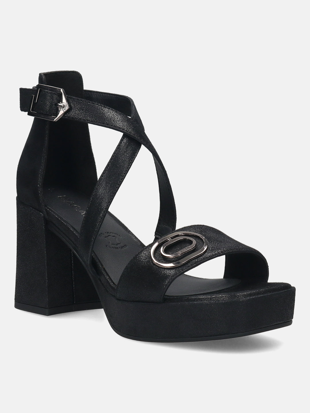 BAGATT Premium Leather Black Ankle Strap Heels