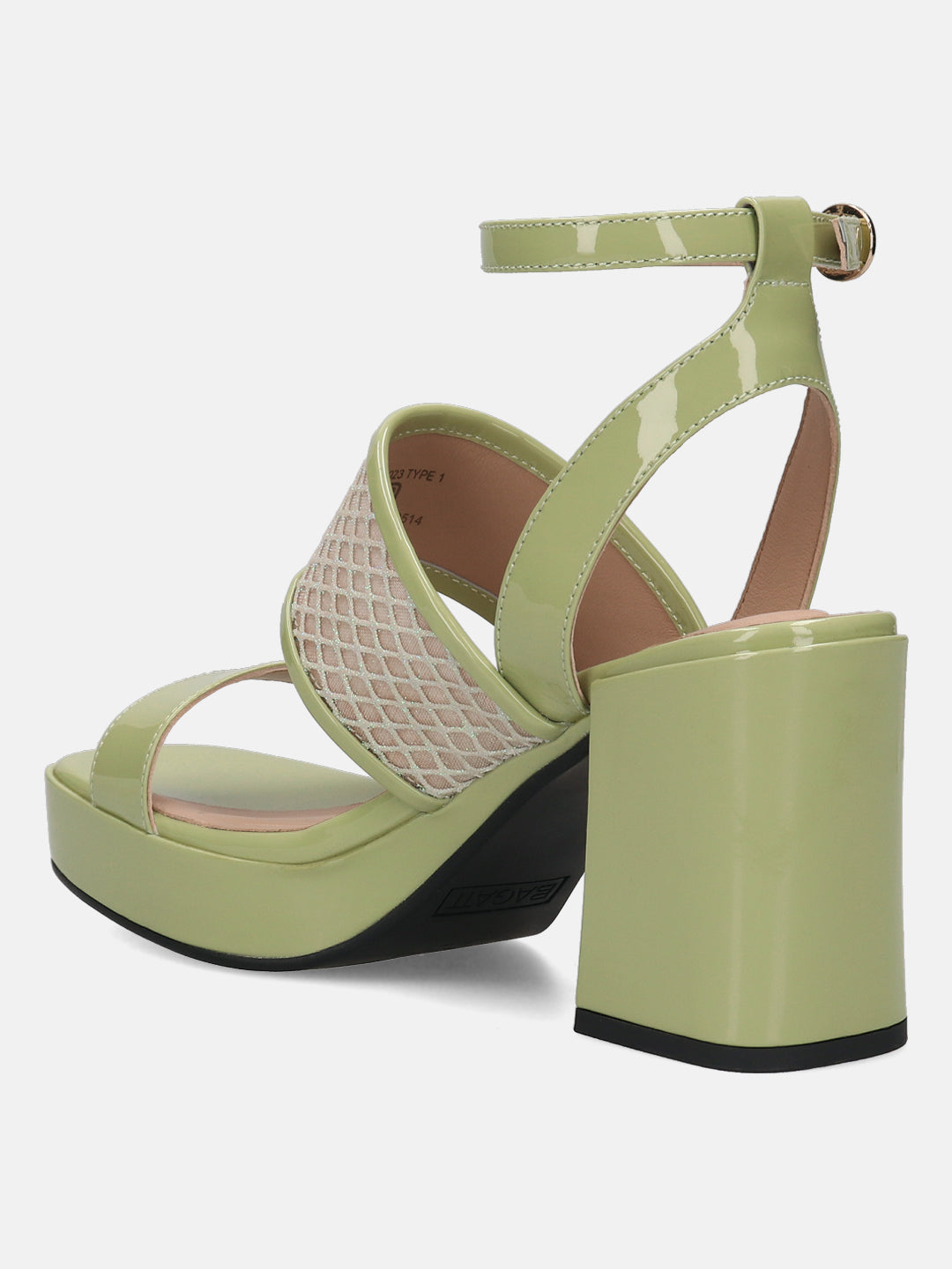 BAGATT Light Green & Metalics Premium Leather Block Heels