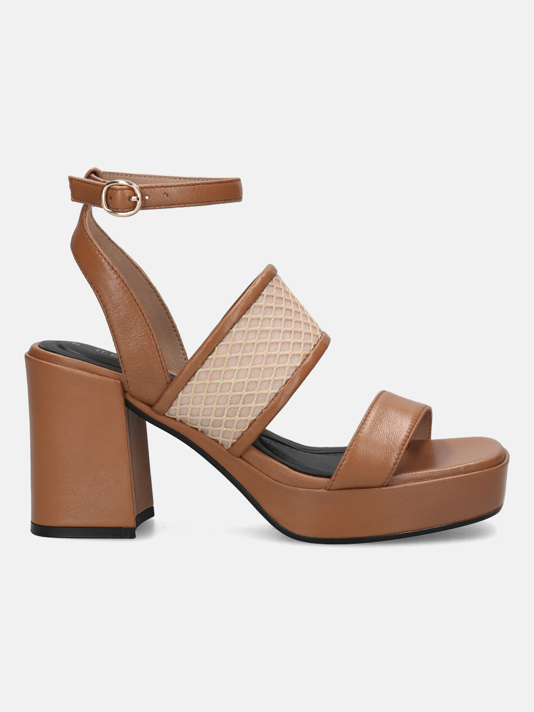 BAGATT Cognac & Metalics Premium Leather Block Heels
