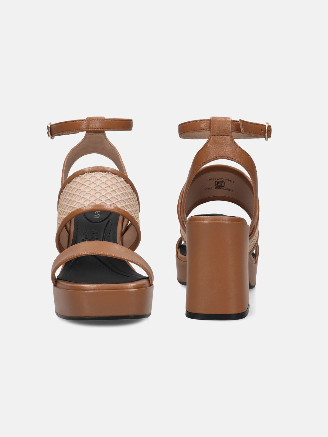 BAGATT Cognac & Metalics Premium Leather Block Heels