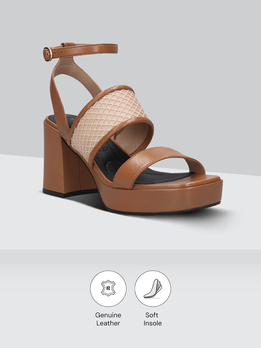 BAGATT Cognac & Metalics Premium Leather Block Heels