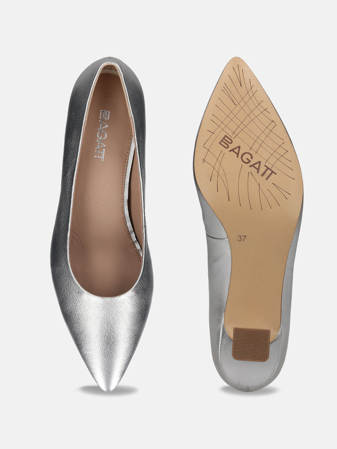 BAGATT Premium Leather Silver court shoe