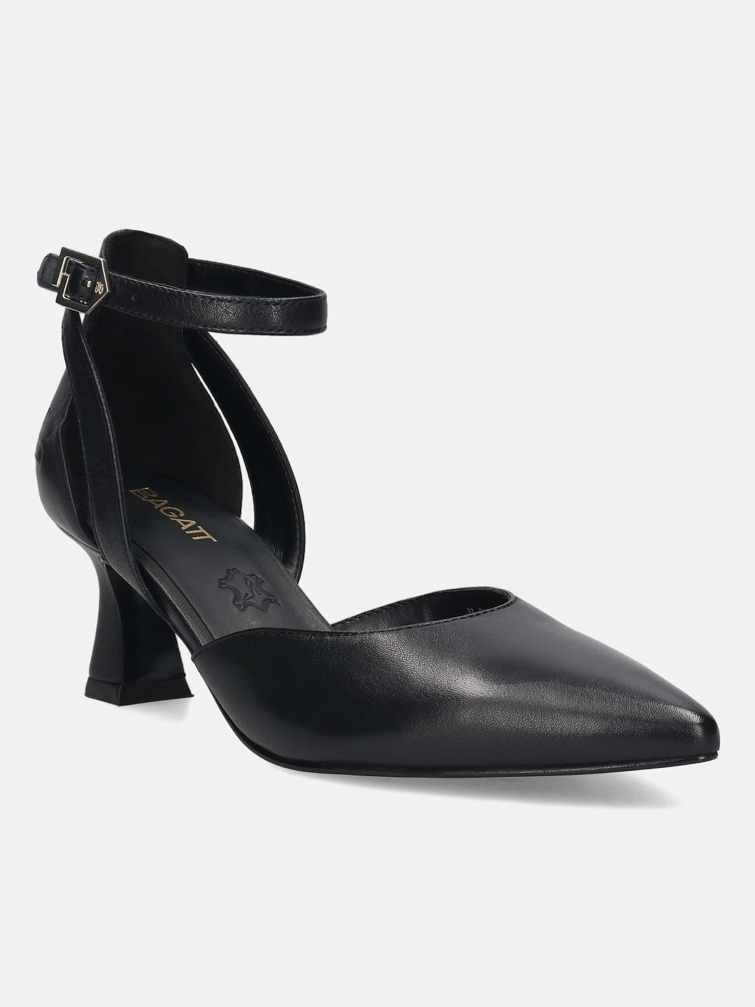 Varese Black Leather Ankle Strap Heels