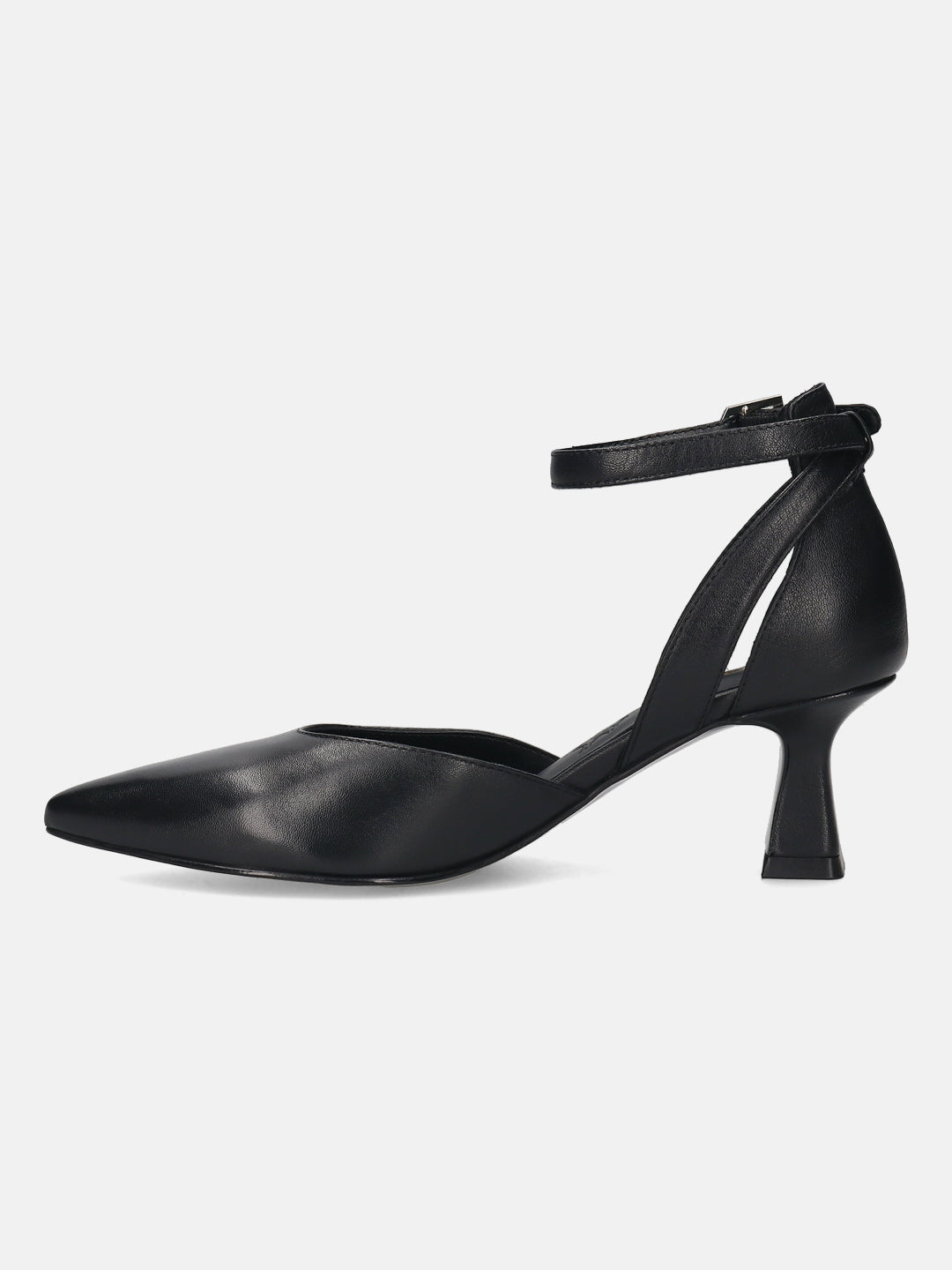 Varese Black Leather Ankle Strap Heels