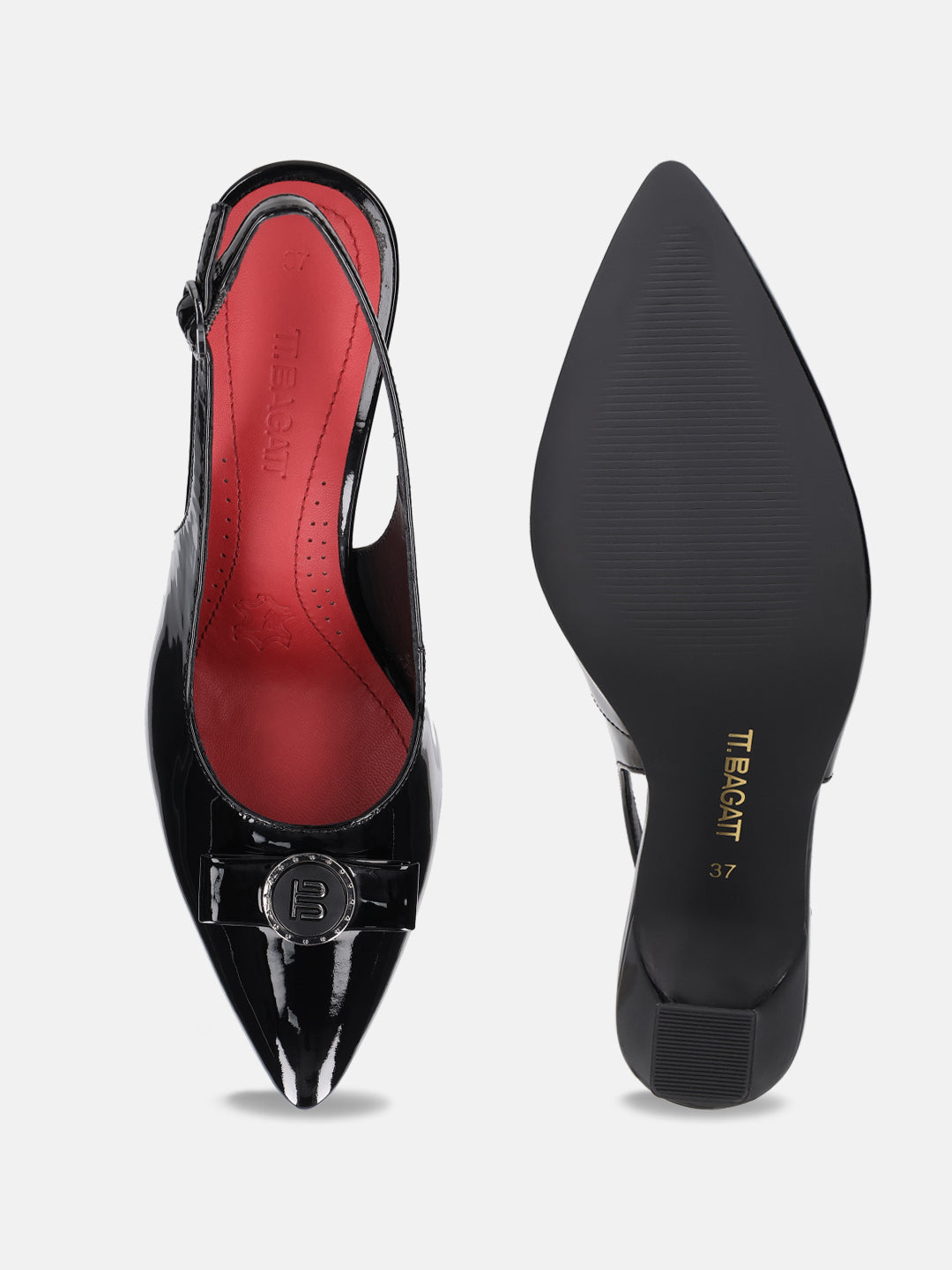 TT.BAGATT Barletta Black Premium Leather Slingback Stelitoes Heels