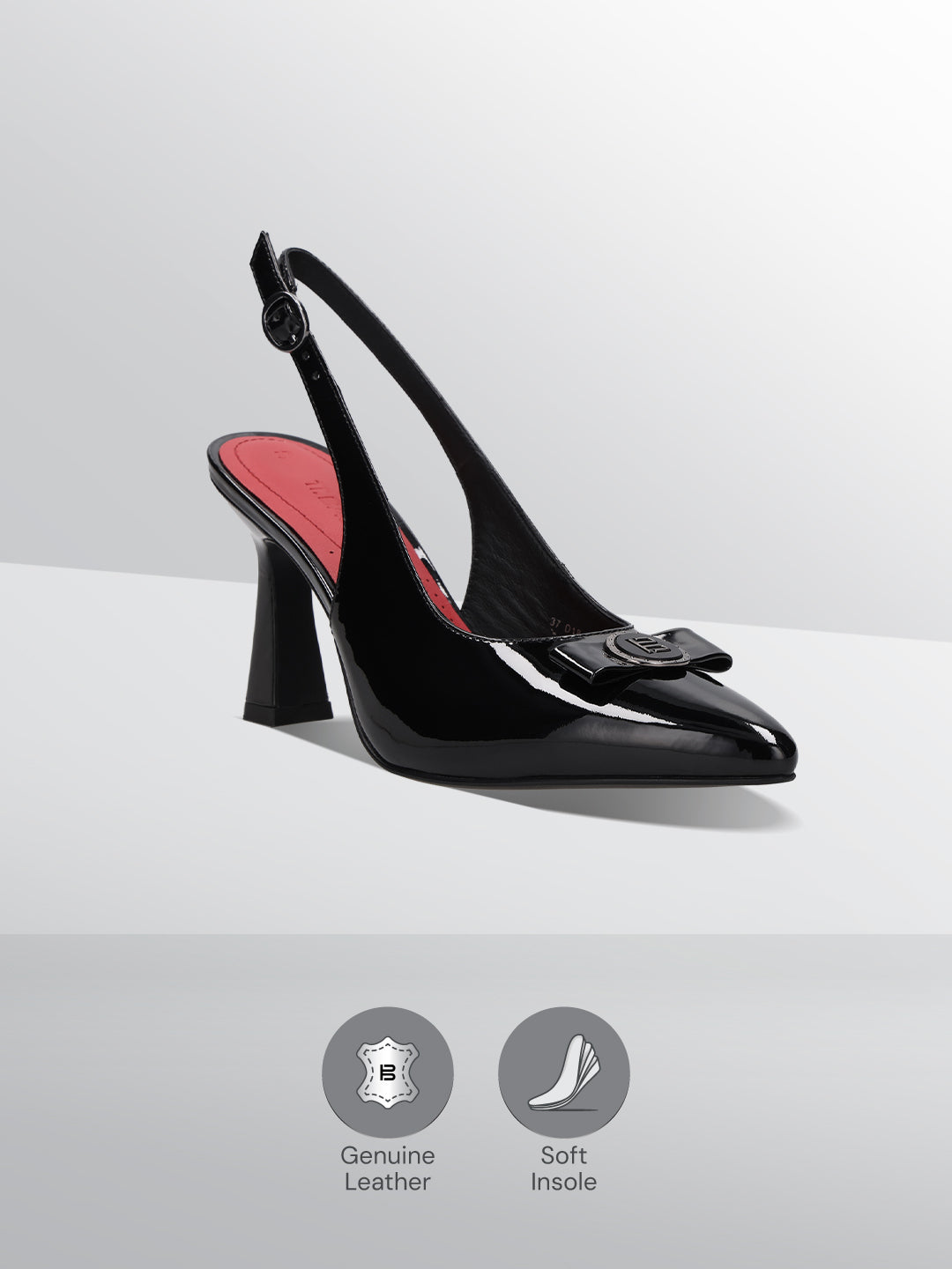 TT.BAGATT Barletta Black Premium Leather Slingback Stelitoes Heels