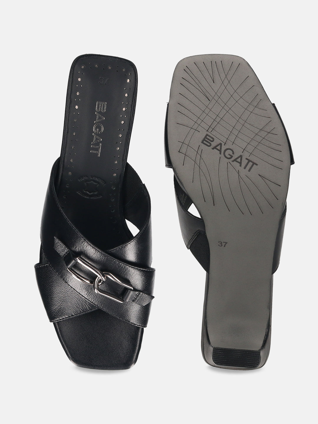 Jaya Black Leather Heels