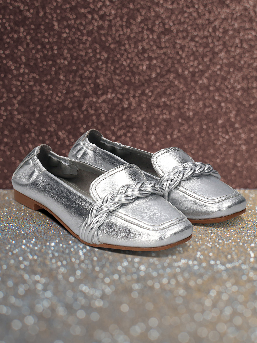 BAGATT  Anela Silver Premium Leather Loafers Slip-Ons