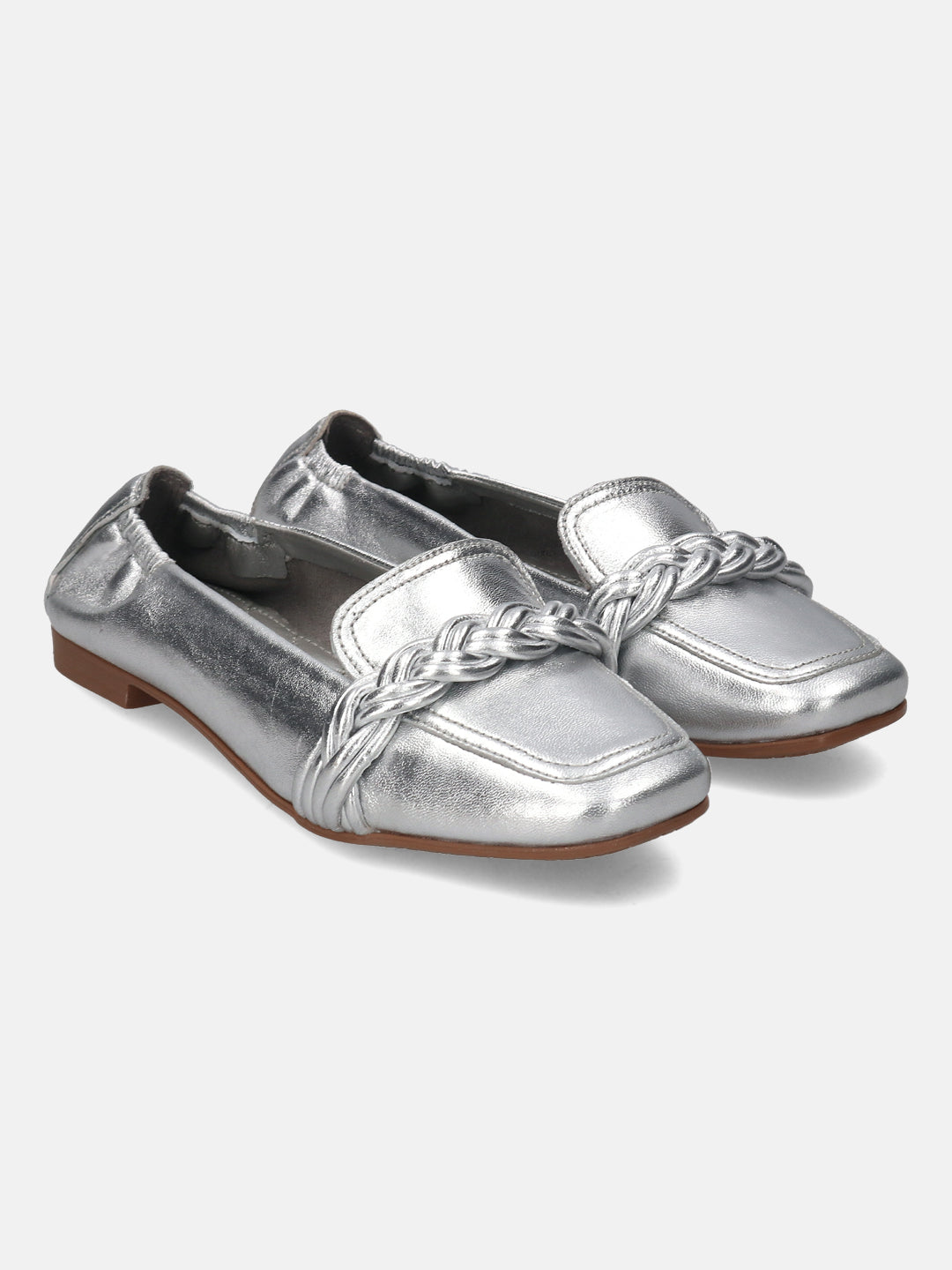 Anela Silver Leather Loafers