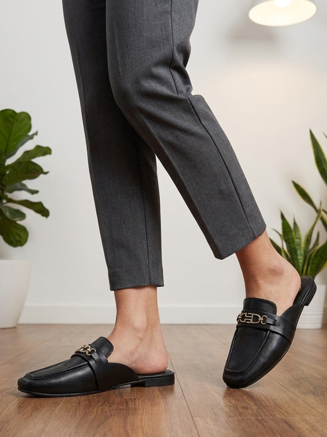 BAGATT Anela Black Premium Leather Flat Sandals