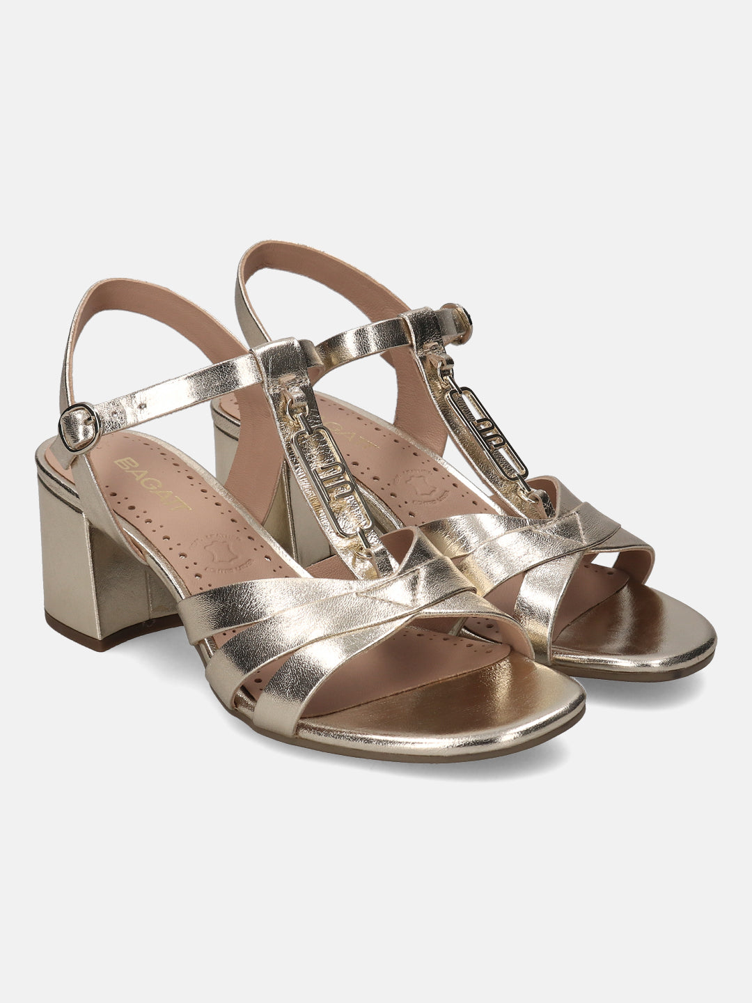 BAGATT Premium Leather Gold Ankle Strap Heels