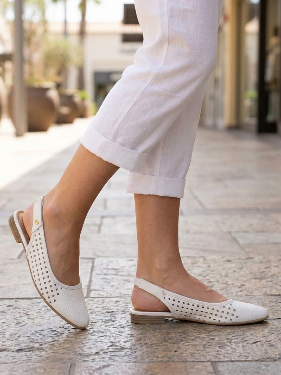 BAGATT Loraine White Premium Leather Slingback Flat sandals