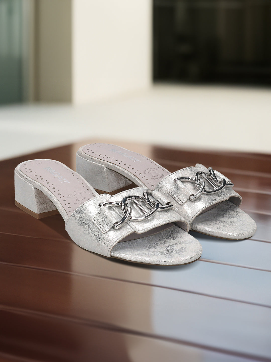 BAGATT  Ring Silver Leather Mules Heels