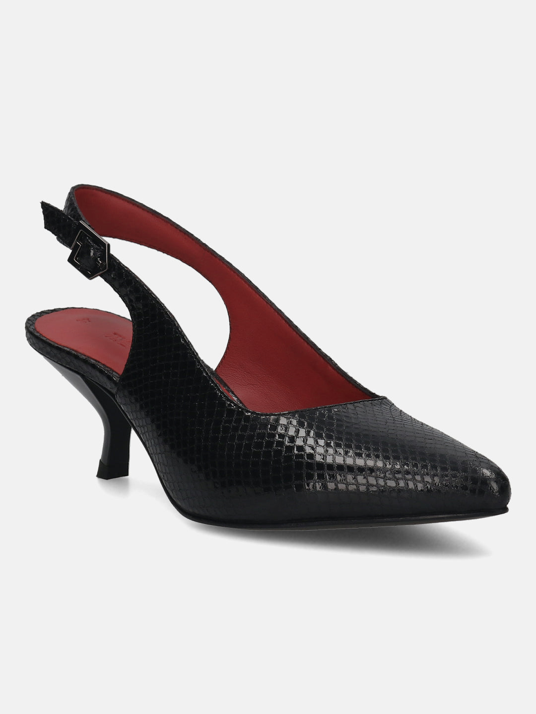 BAGATT Black & Reptile Print Premium Leather Heels