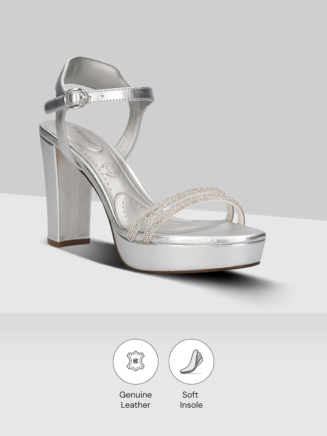 BAGATT Silver Premium Leather Platforms Heels