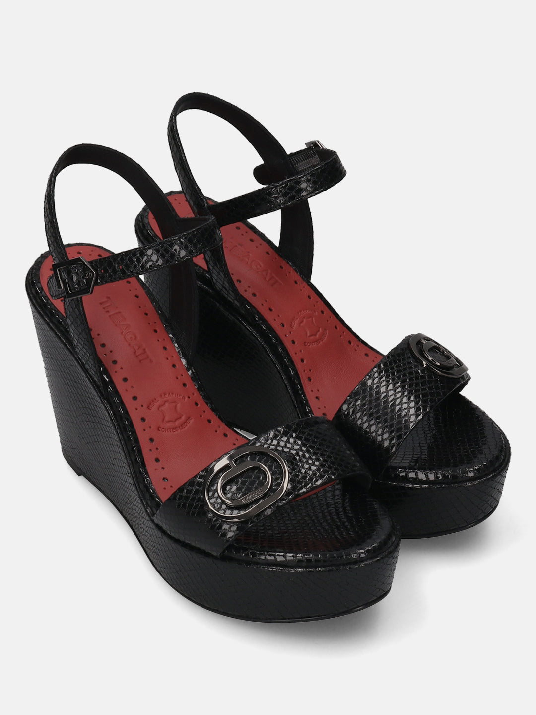 BAGATT Black & Reptile Print Premium Leather Heels