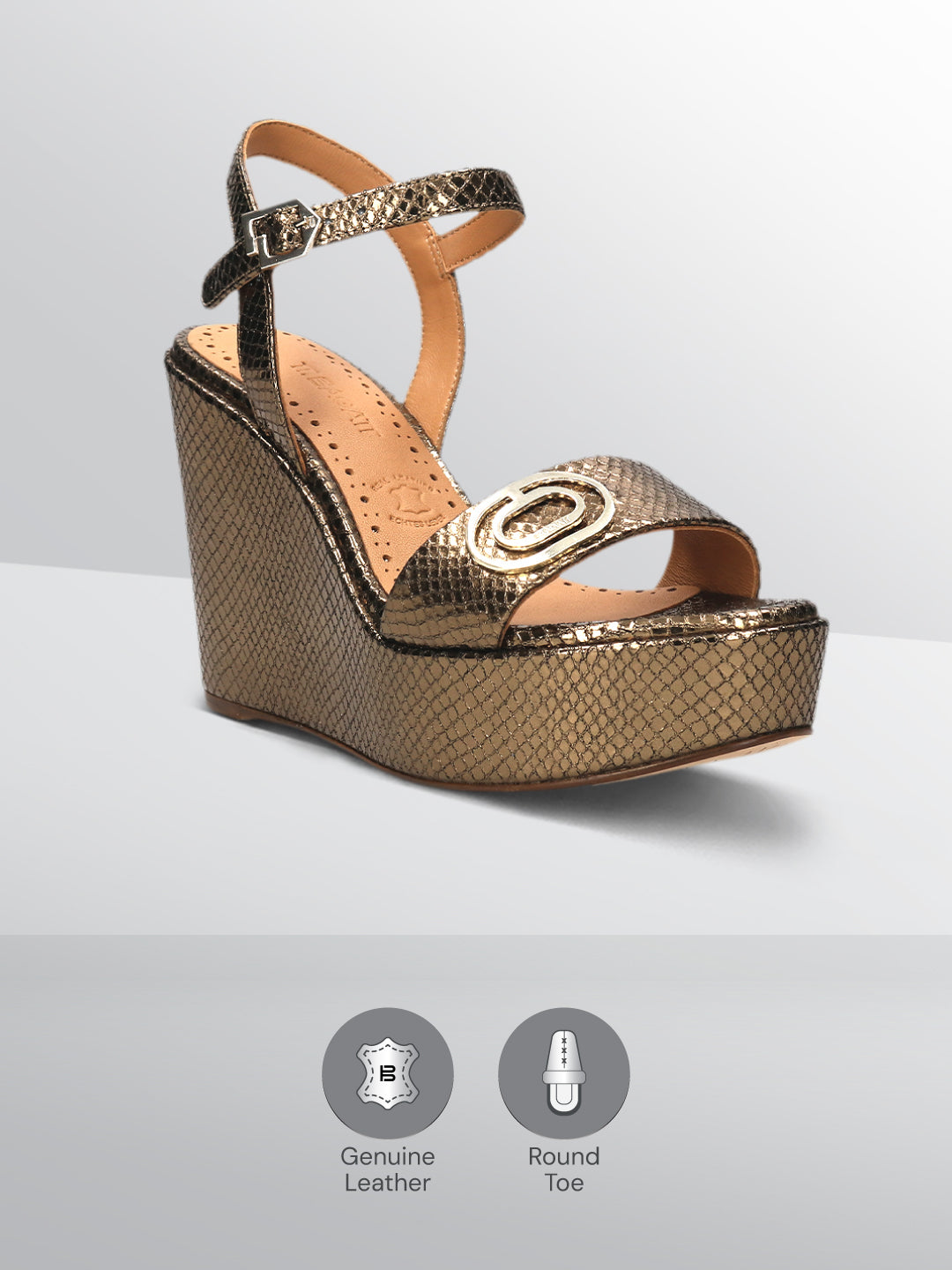 BAGATT Gold & Reptile Print Premium Leather Heels