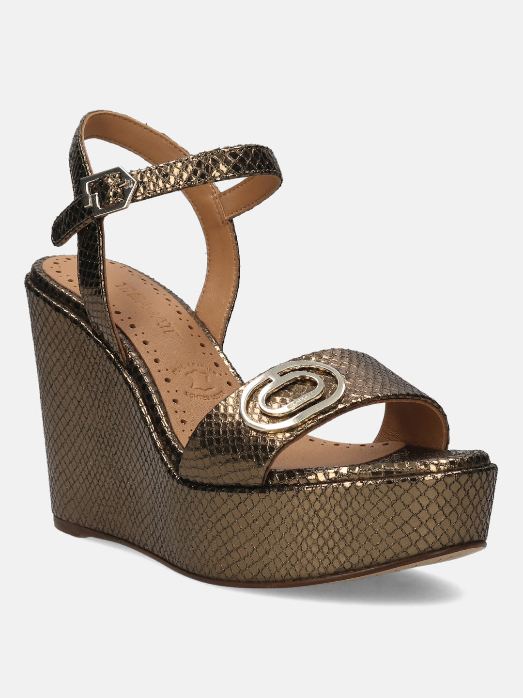 BAGATT Gold & Reptile Print Premium Leather Heels