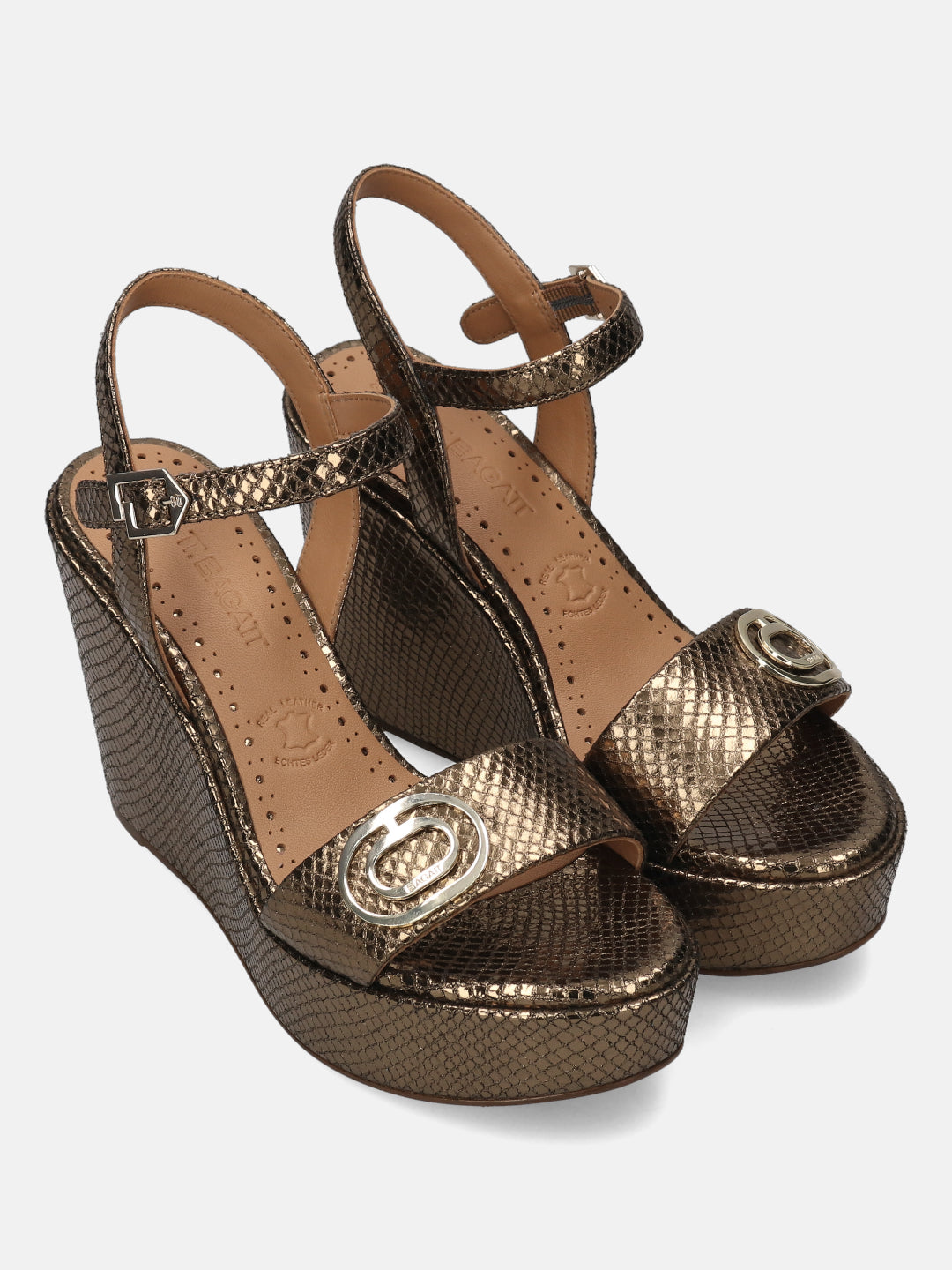 BAGATT Gold & Reptile Print Premium Leather Heels