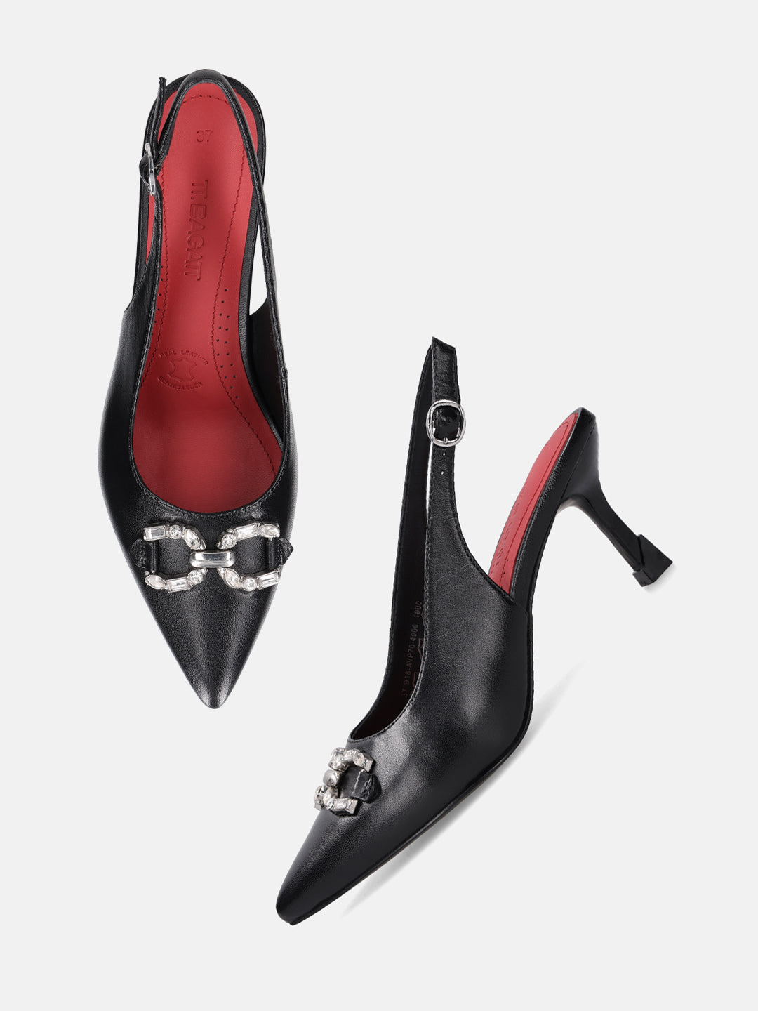 TT.BAGATT Ahu Black Premium Leather Slingback Stelitoes Heels