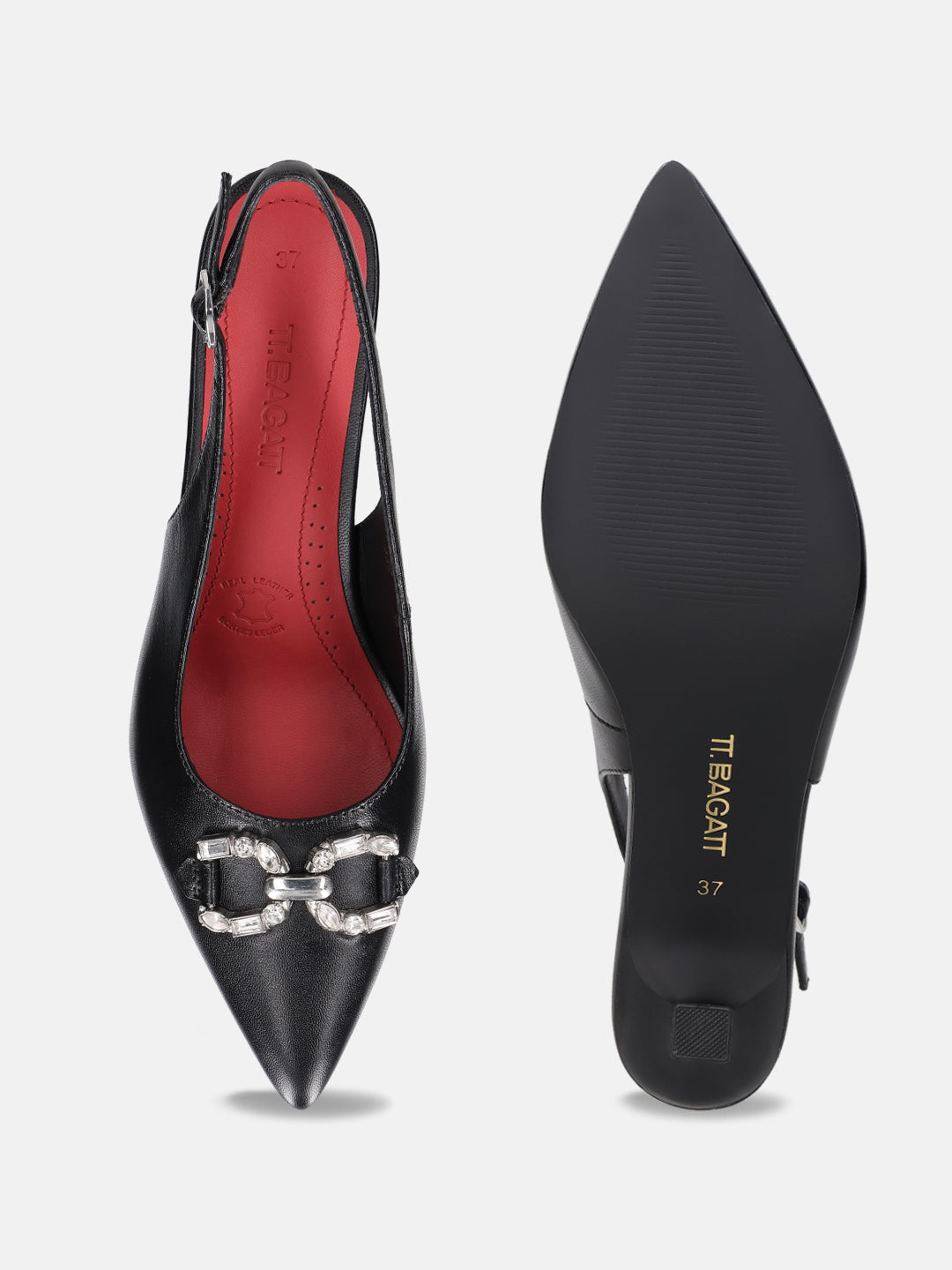 TT.BAGATT Ahu Black Premium Leather Slingback Stelitoes Heels