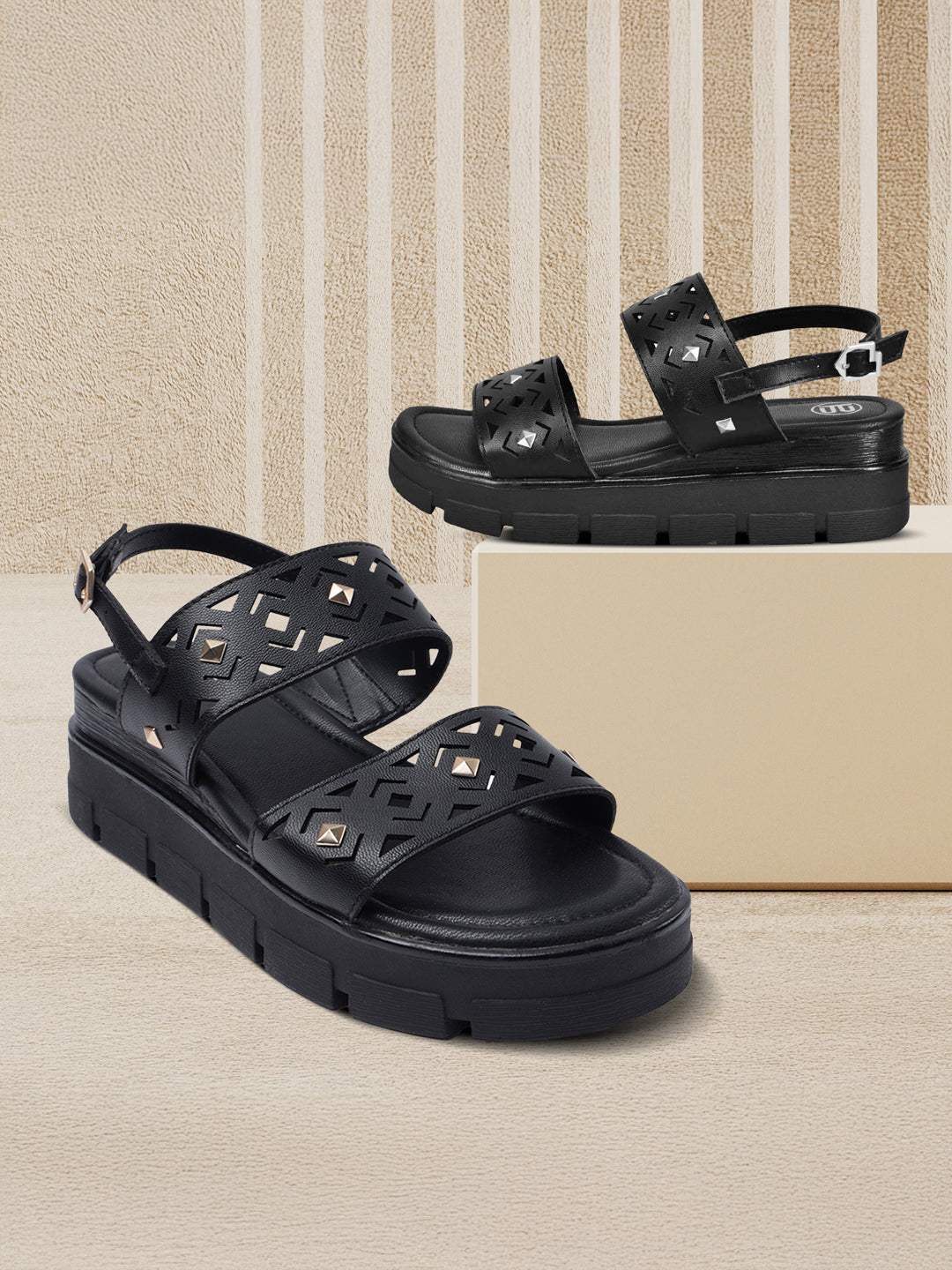 BAGATT  Mariella Black Back Strap Flatform sandals
